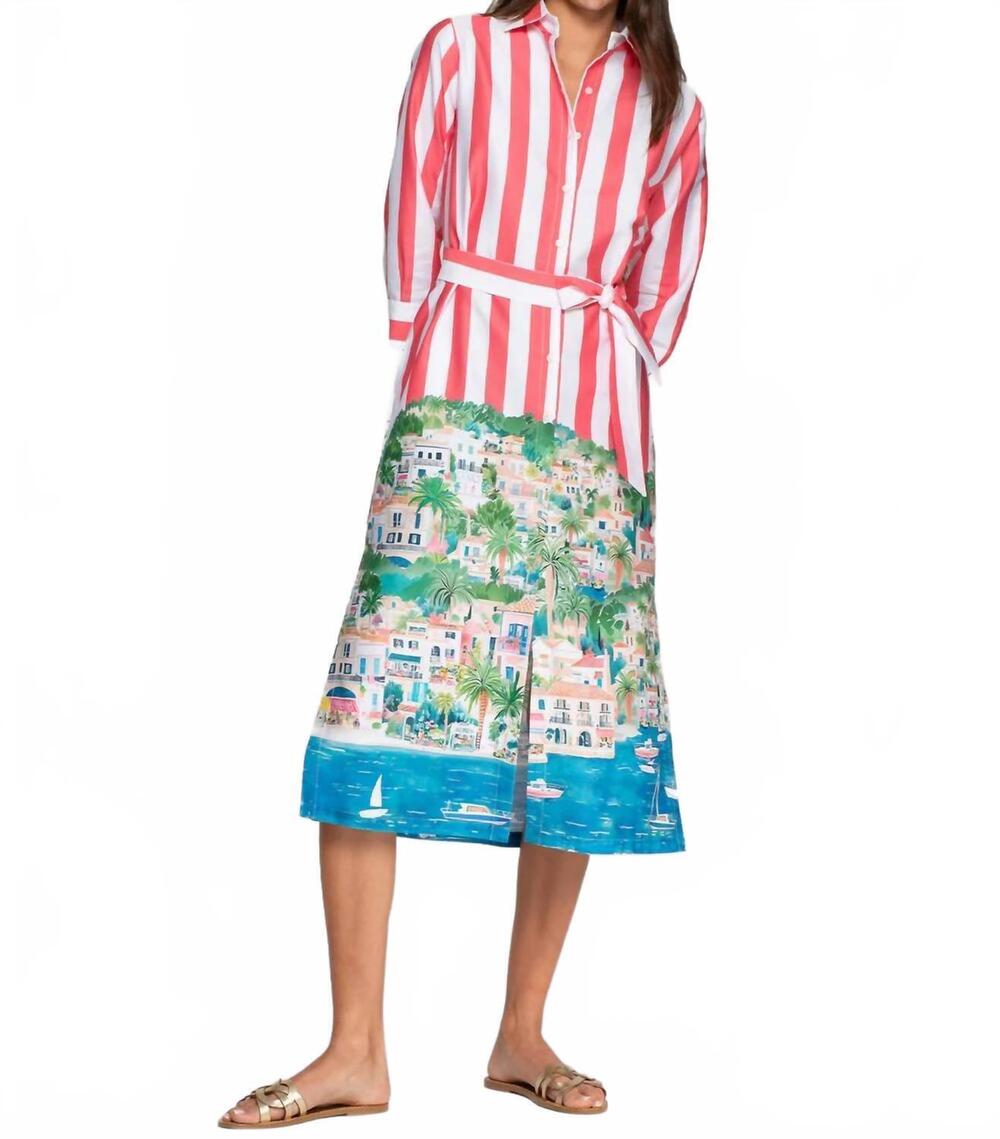 NEW VILAGALLO coastal scene stripe dress in pink